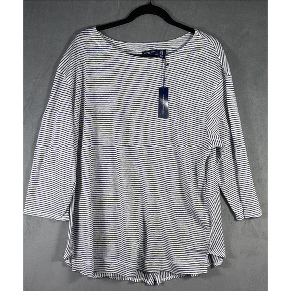 Adrienne Vittadini‎ NWT 100% Linen Knit Blue Striped Lightweight Top/Shirt Sz 1X - Picture 1 of 6
